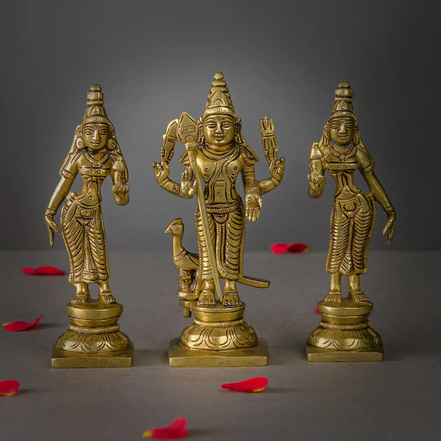 5.5 inches Brass Murugan Valli Deivanai idol