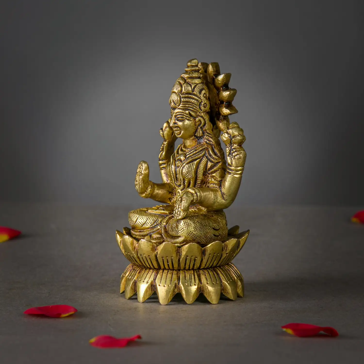 4 inches brass Lotus Sitting Lakshmi idol - image 3