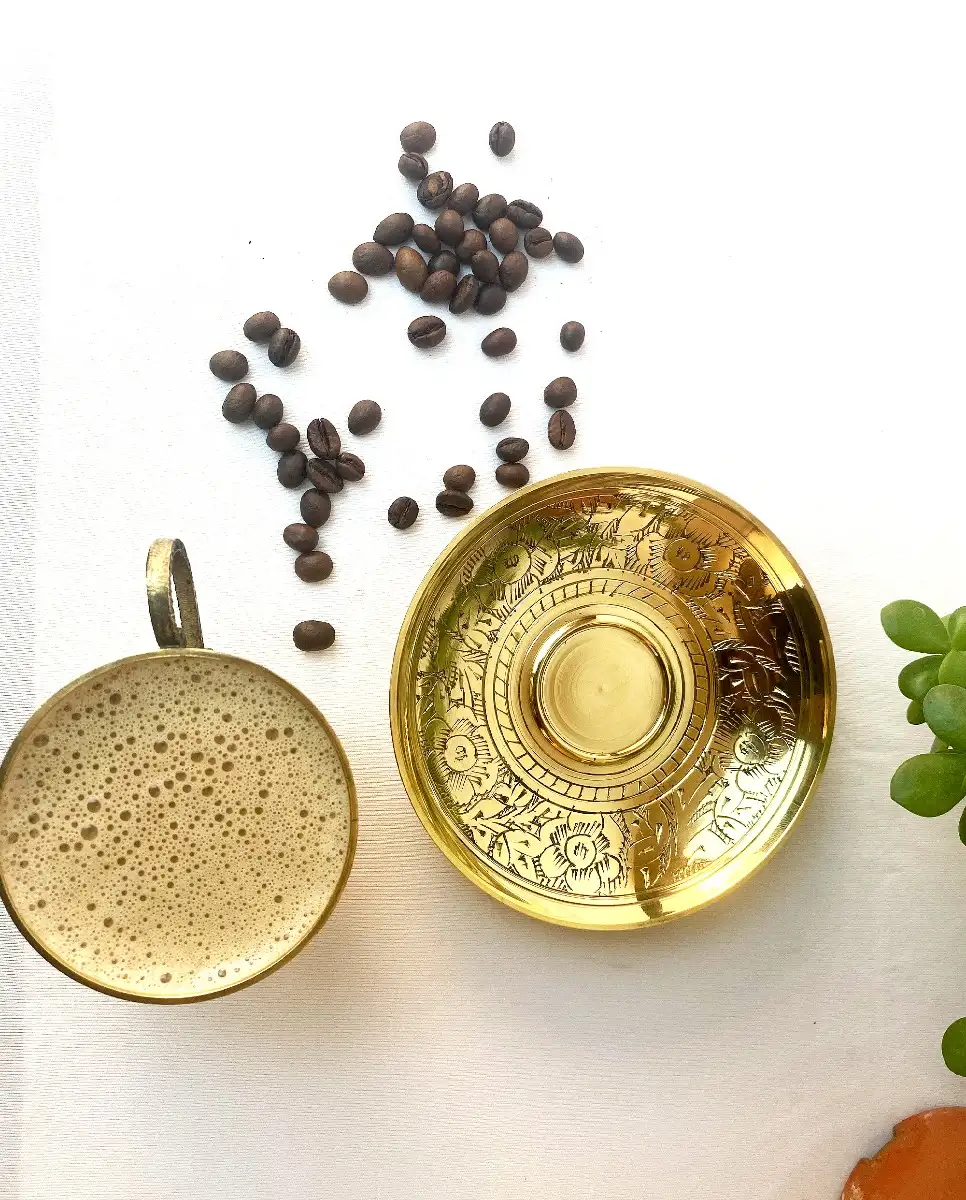 Brass premium quality etching Designer coffee | tea cup and Saucer Combo gifting - image 6