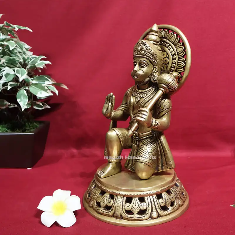 11 inches Brass Sitting Hanuman Idol triangle peedam SC - image 3