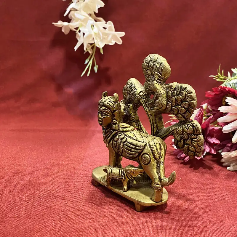 4.5 inches Brass Tree Kamadhenu idol - image 3