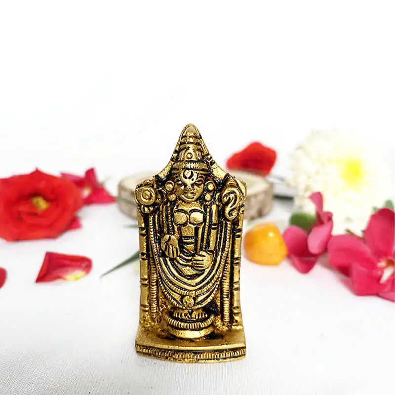 Brass Lord Balaji Perumal idol for pooja room and car dashboard 2 1/2 inches - secondary