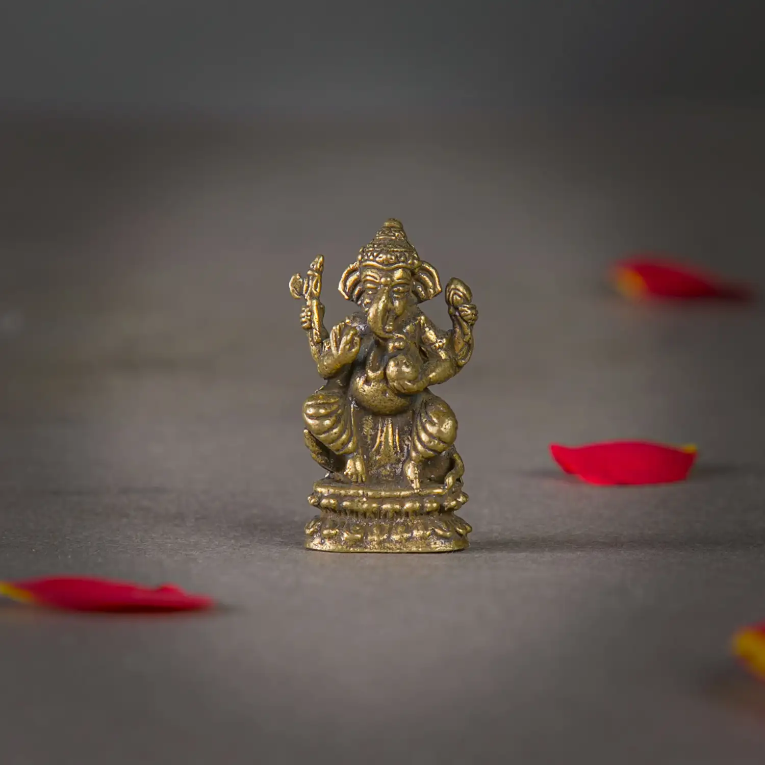 1 inch Mini Brass Sitting Ganesha with laddoo idol