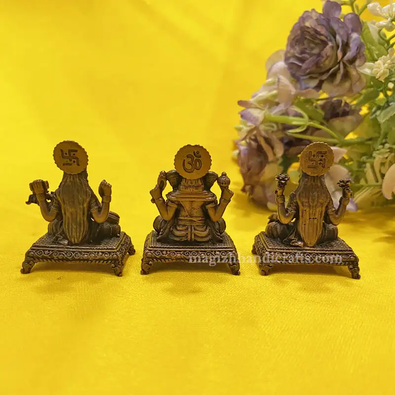 Copper Ganesha Lakshmi Saraswathi idol 2 inch