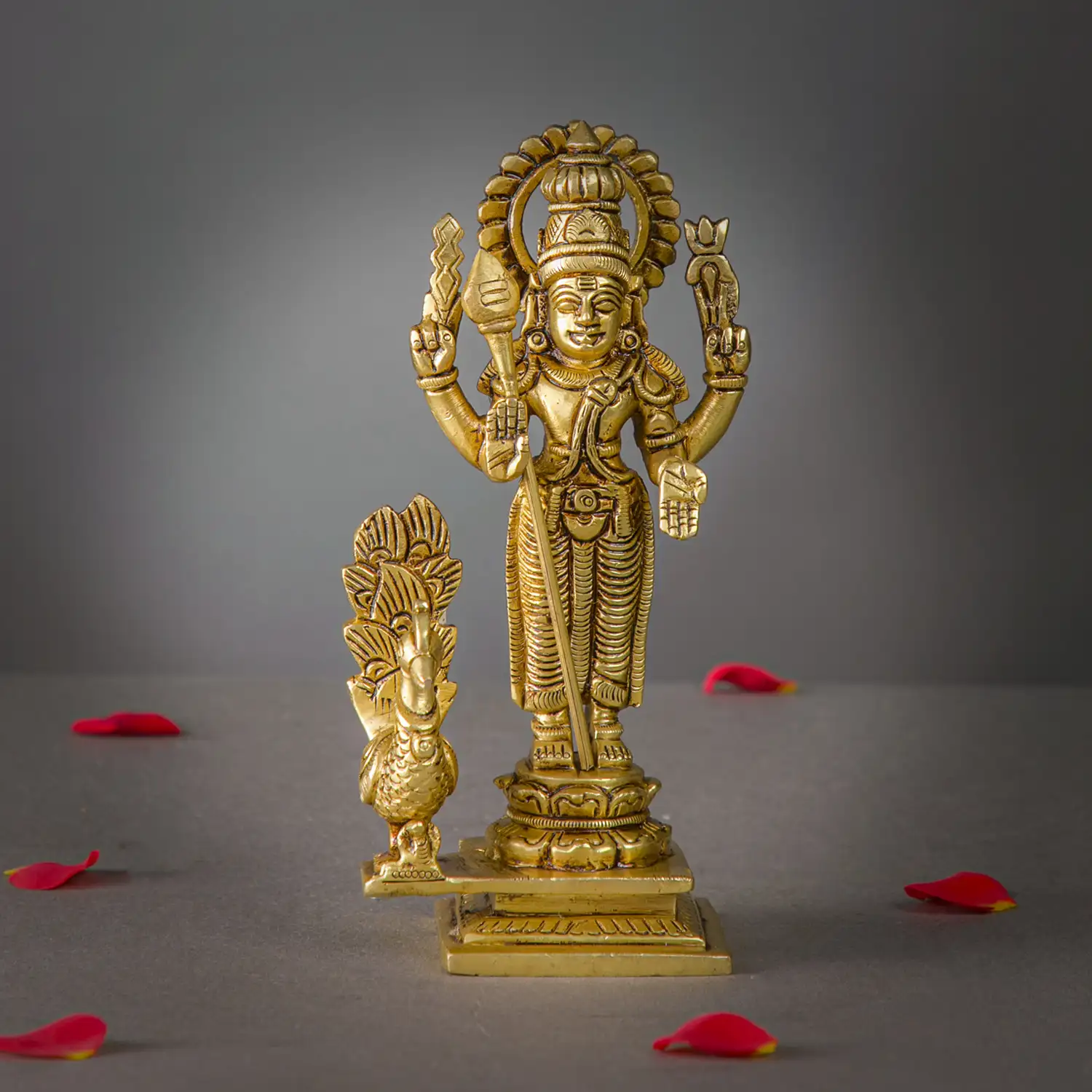 6 inches Brass Murugan Vel and peacock