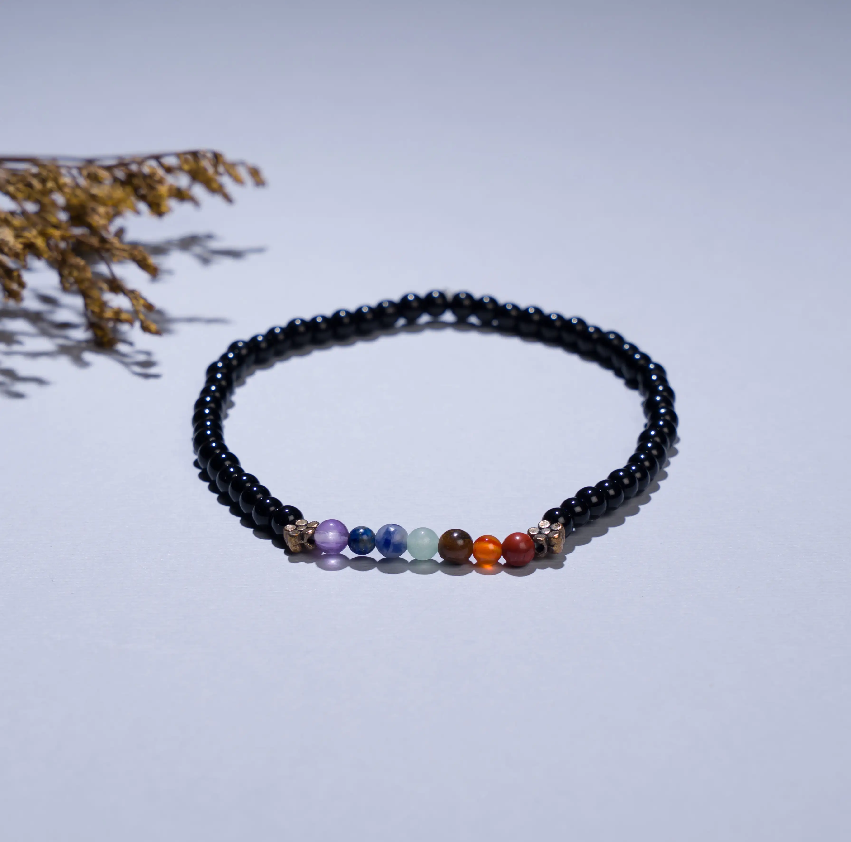 Black Tourmaline 7 Chakras anklet (4mm)