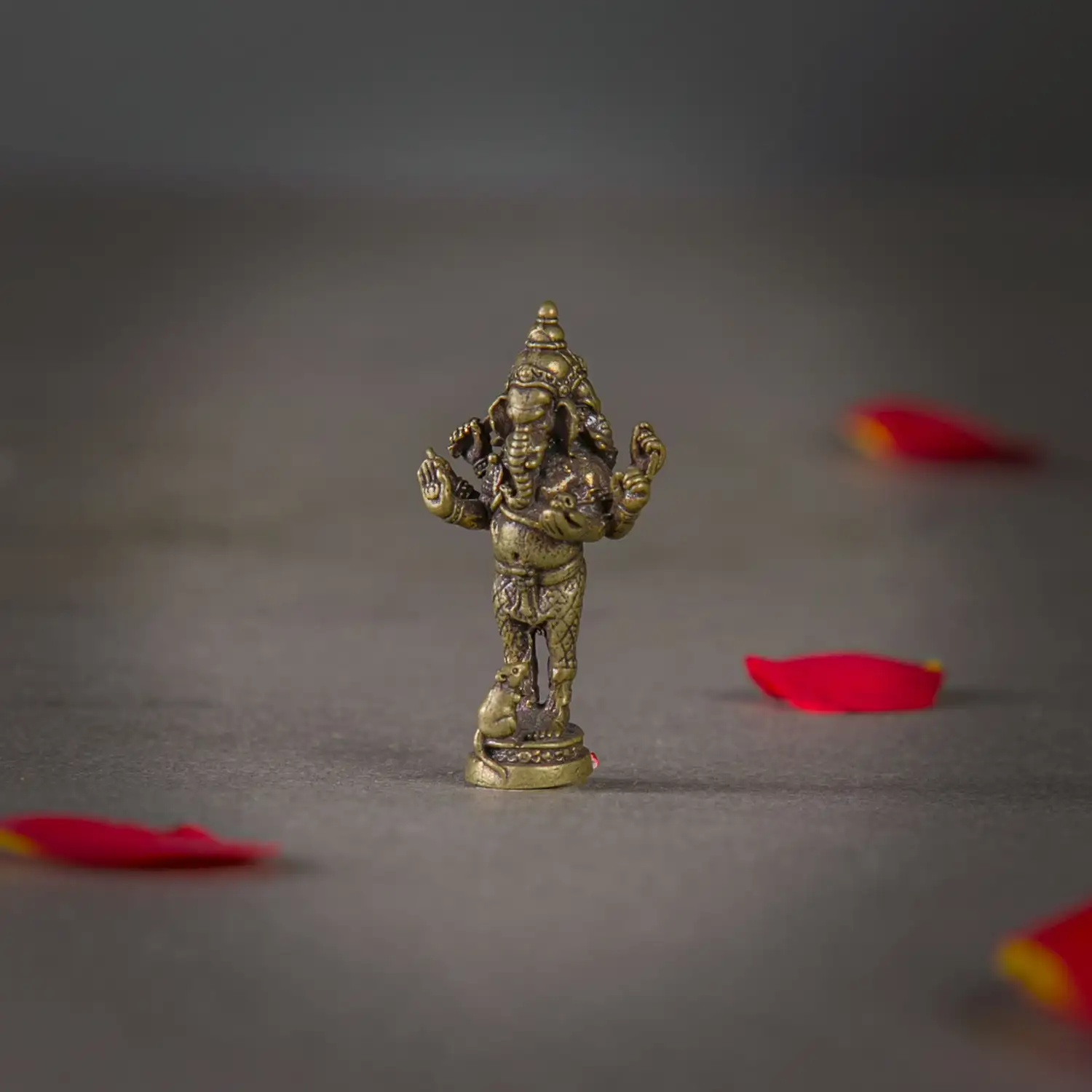 1 inch miniature 3 face Brass Standing Ganesha idol