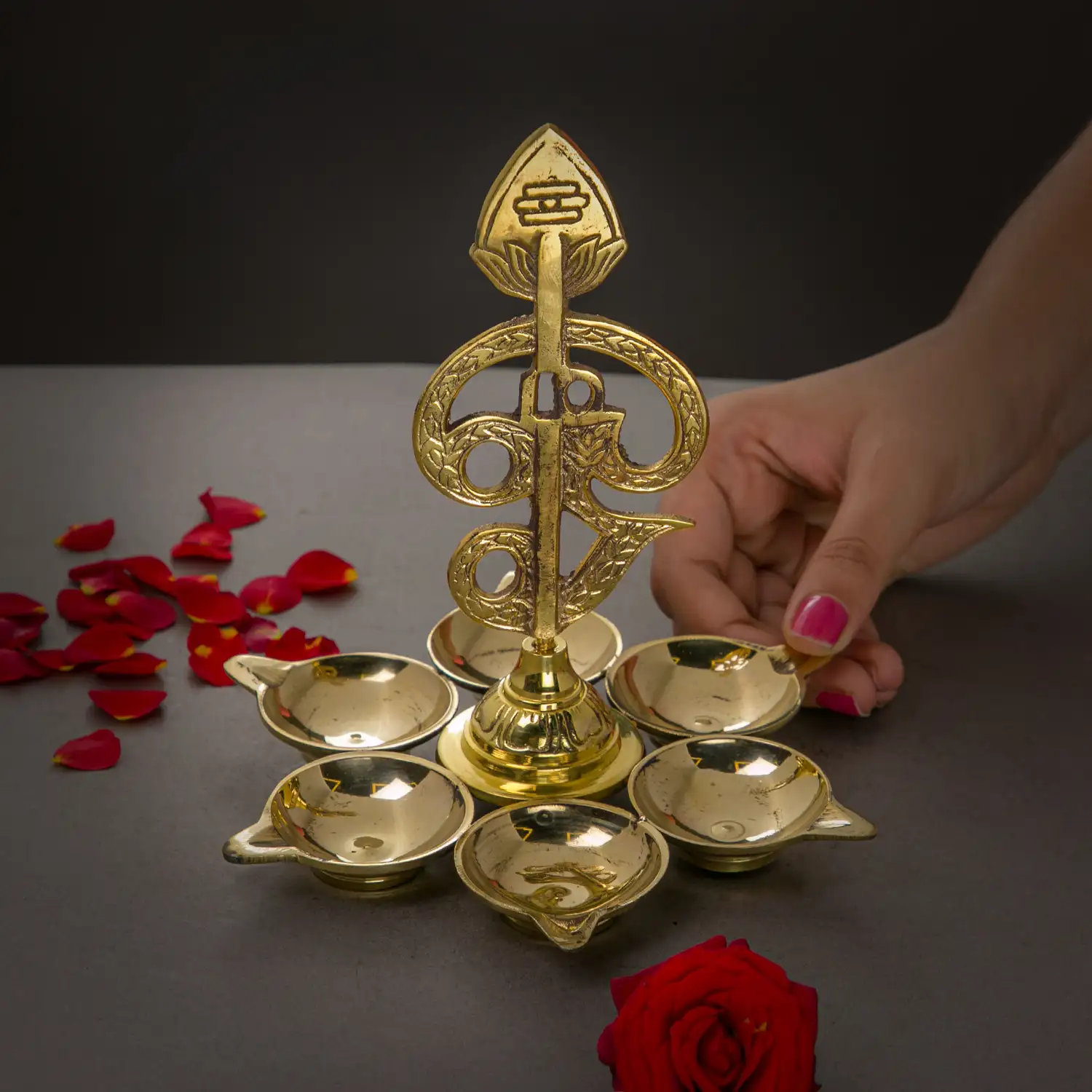 7 inches Brass Om Vel Arumuga Vilakku - secondary