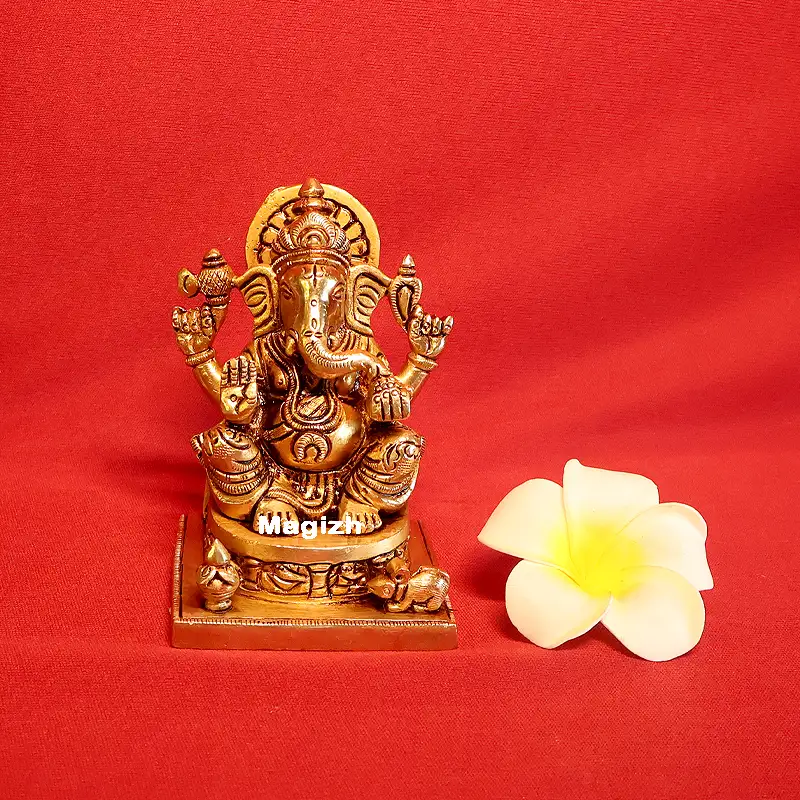 Brass Ganesha Square peedam idols (4 inches)