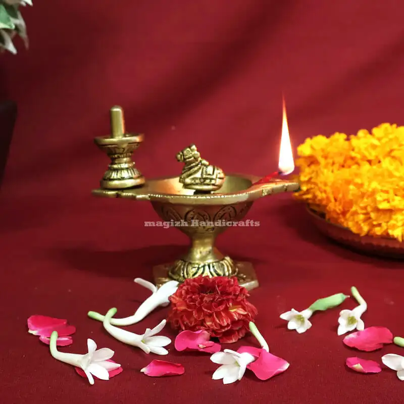 4 inches Brass Pradhosham Lingam Nandhi Lamp - secondary