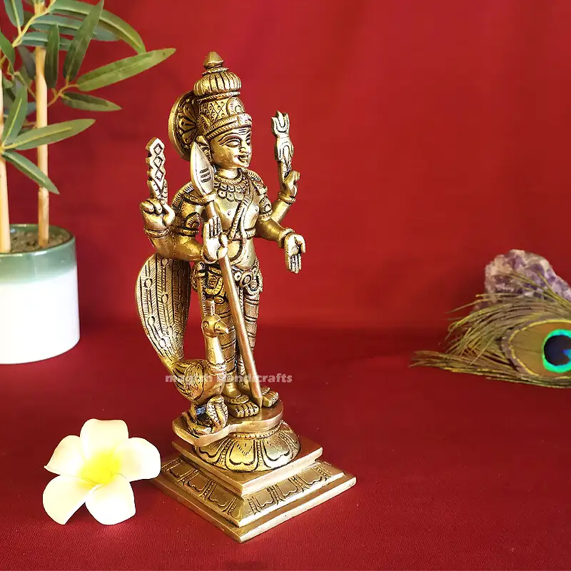 9.5 inches Brass Murugan side Peacock with Vel idol SC - image 4