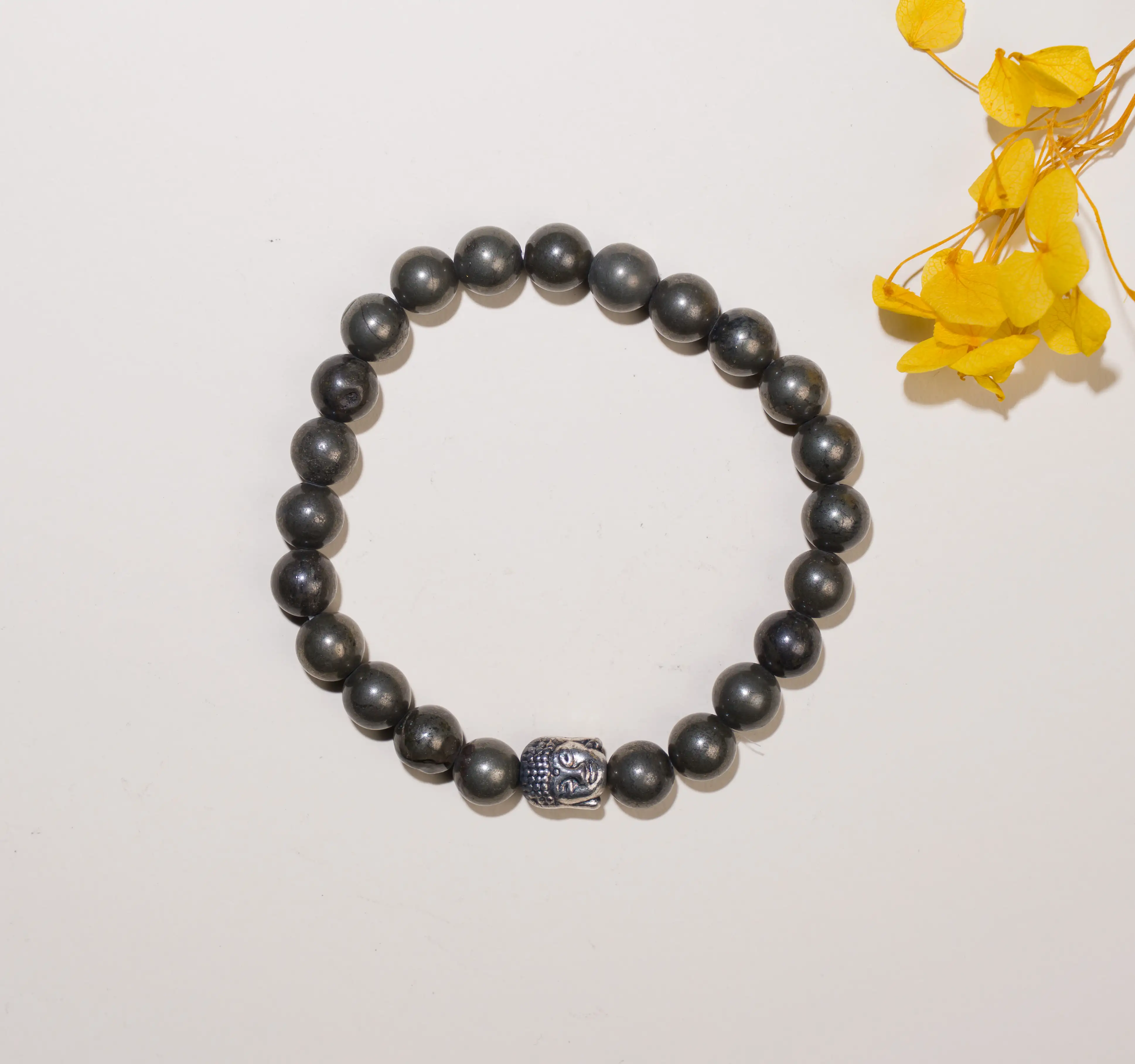 8mm Pyrite stone Crystal bracelet with buddha - secondary