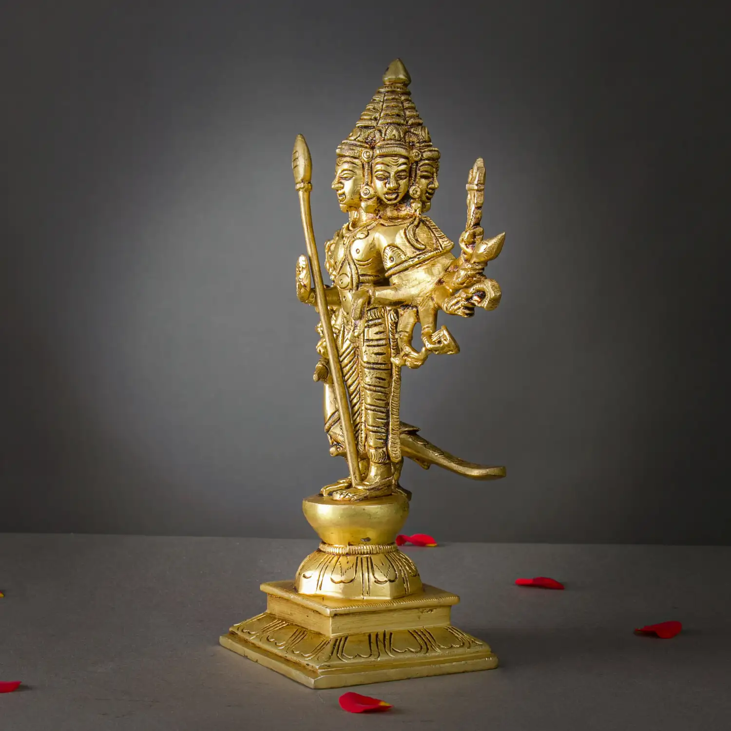 10.5 inches brass Standing Arumuga Murugan idol with vel - image 3