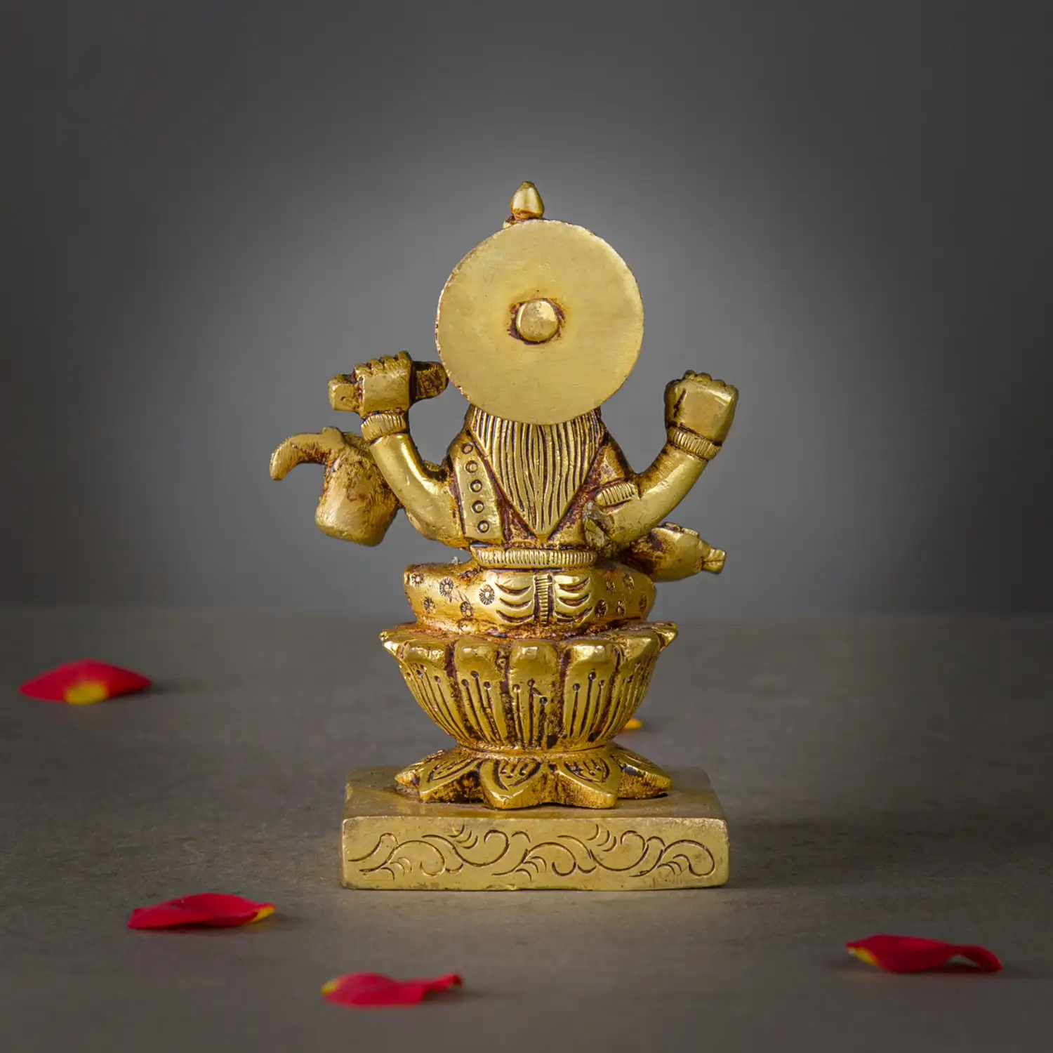 4 inches brass Goddess Saraswathi on Lotus square peetam idol - image 4