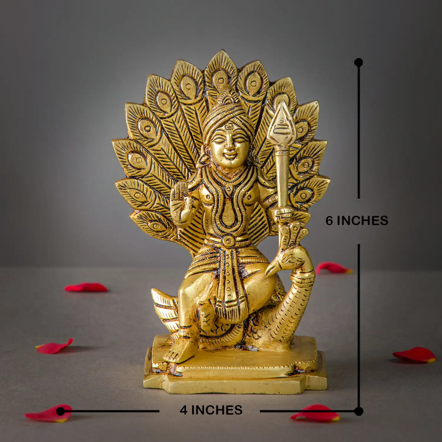 6 inches Sitting Brass Murugan with vel and Peacock idol - image 5