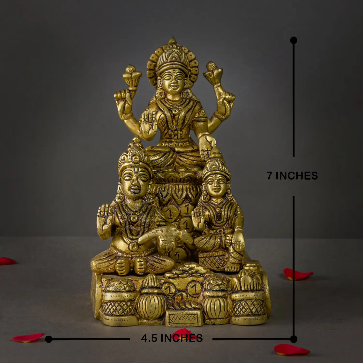 Brass Lotus Kuber and Lotus Lakshmi idol - 7 inches - image 4