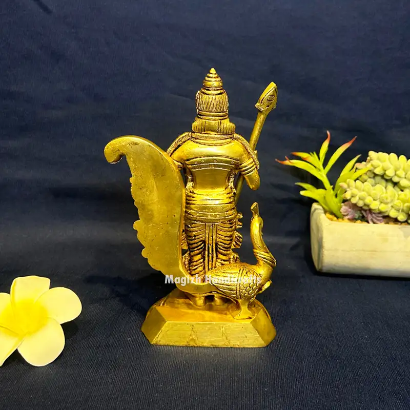 Brass Murugan with Vel and Peacock idol - 7 inches - image 4