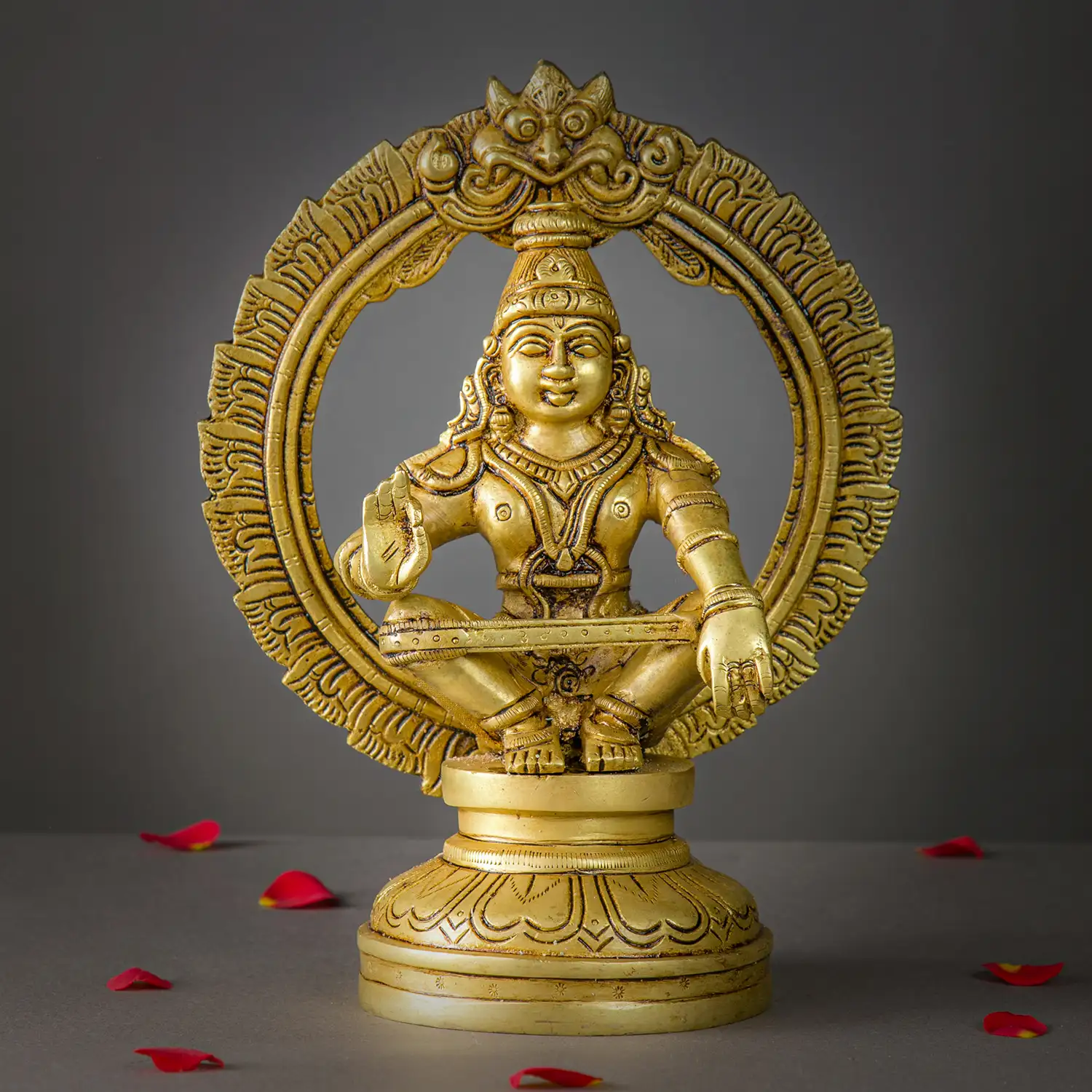 9.5 inch Brass Ayyappan Swamy Idol with Kirtimukha Arch - image 1