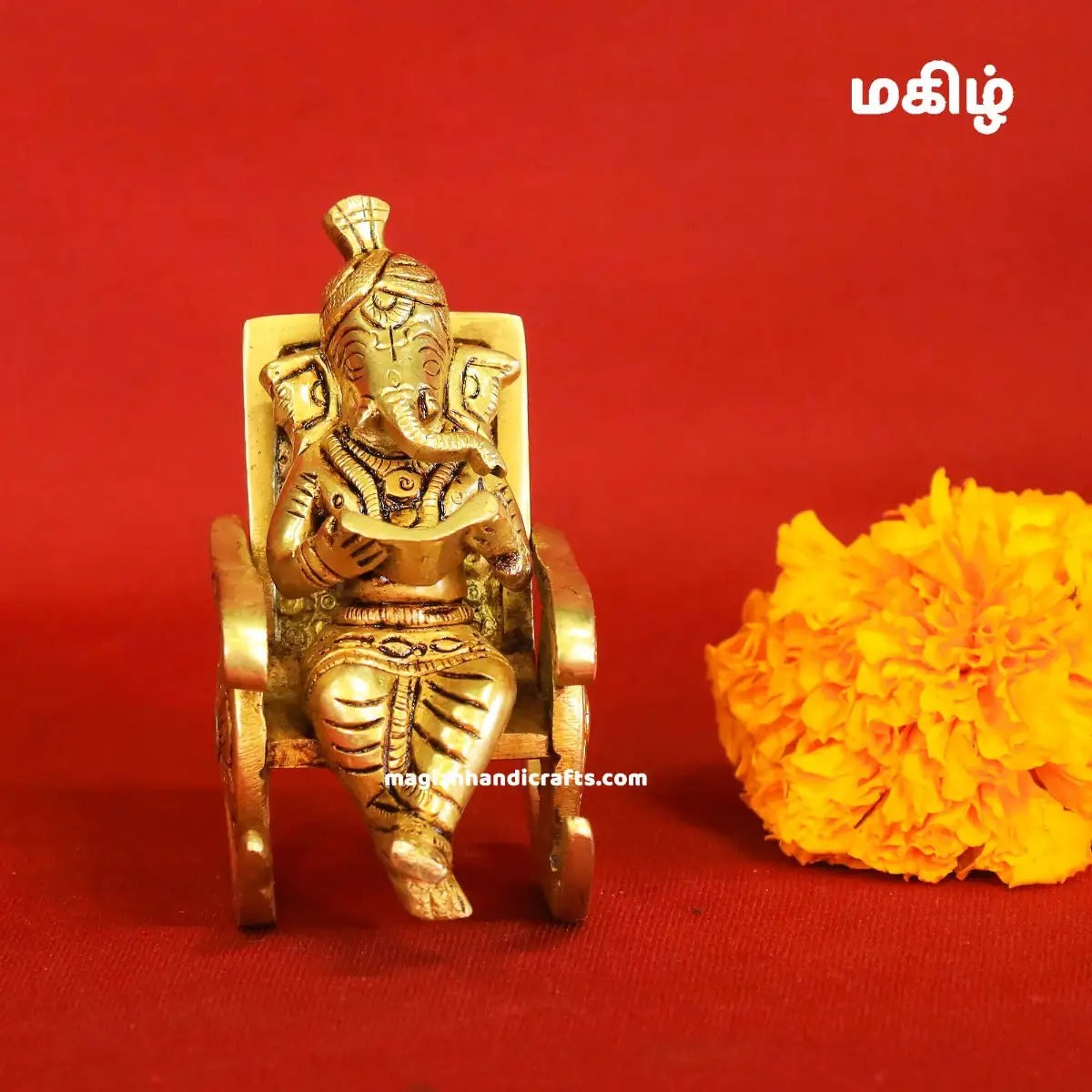Brass Chair Ganesha reading book - 4.5 inches - image 2