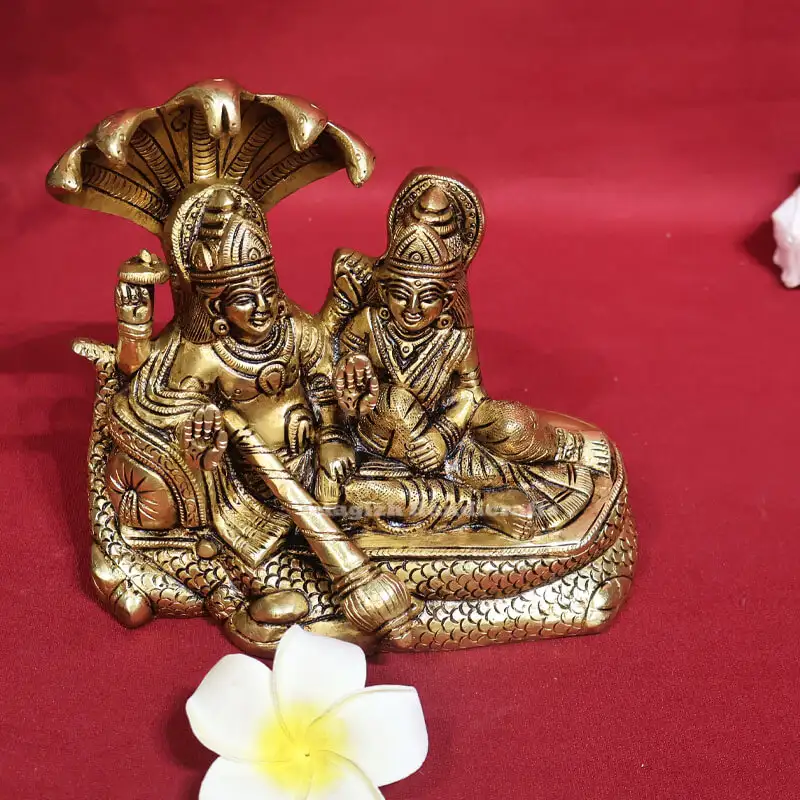 6.5 inches Brass Vishnu Lakshmi on Snake SC - secondary