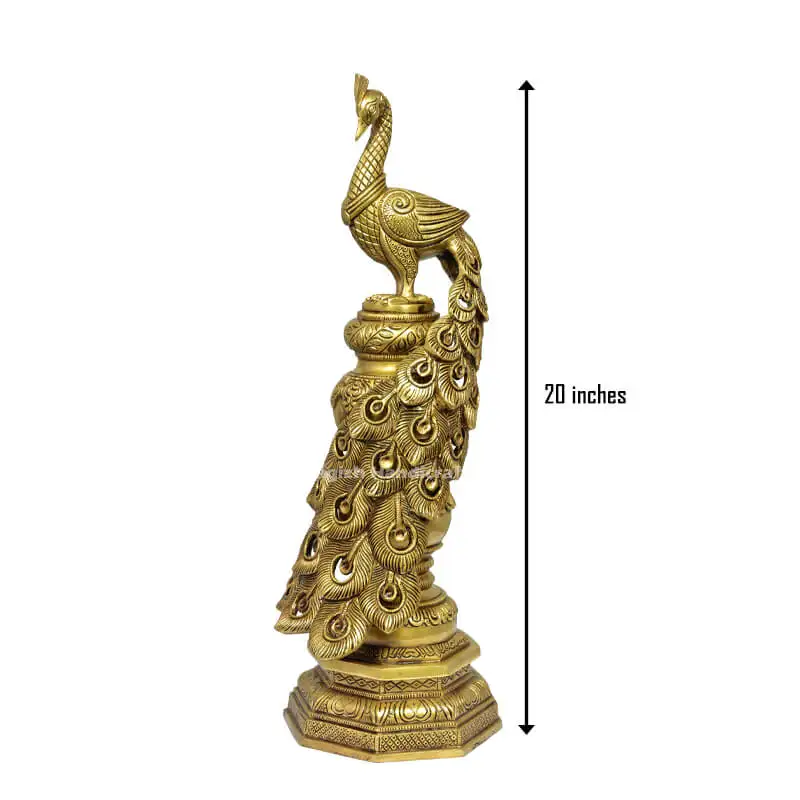 20 inches Brass Peacock on tower SC - image 3