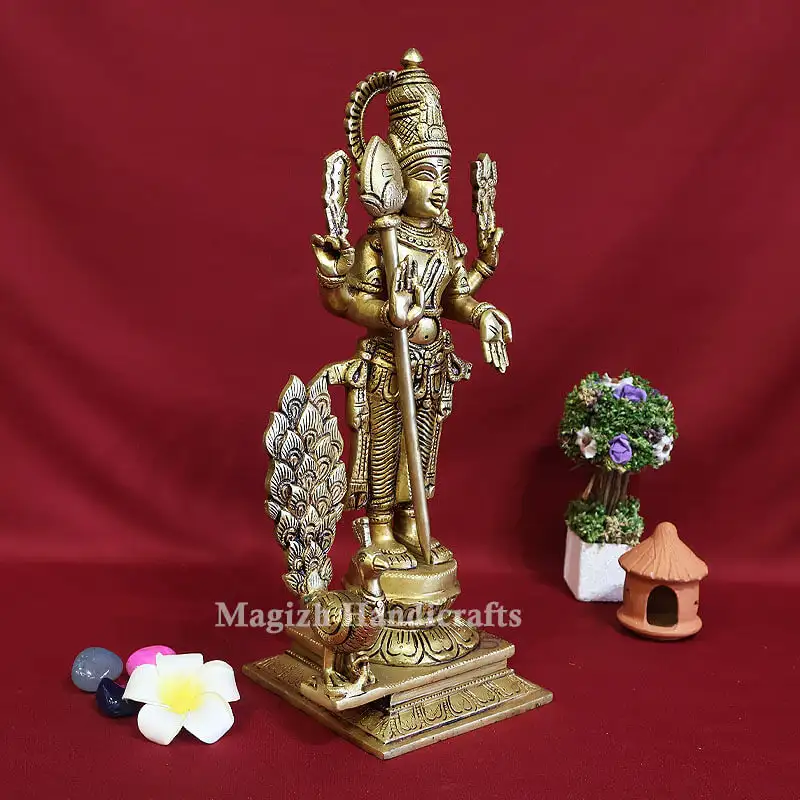14.5 inches Brass Murugan Peacock idol - image 3