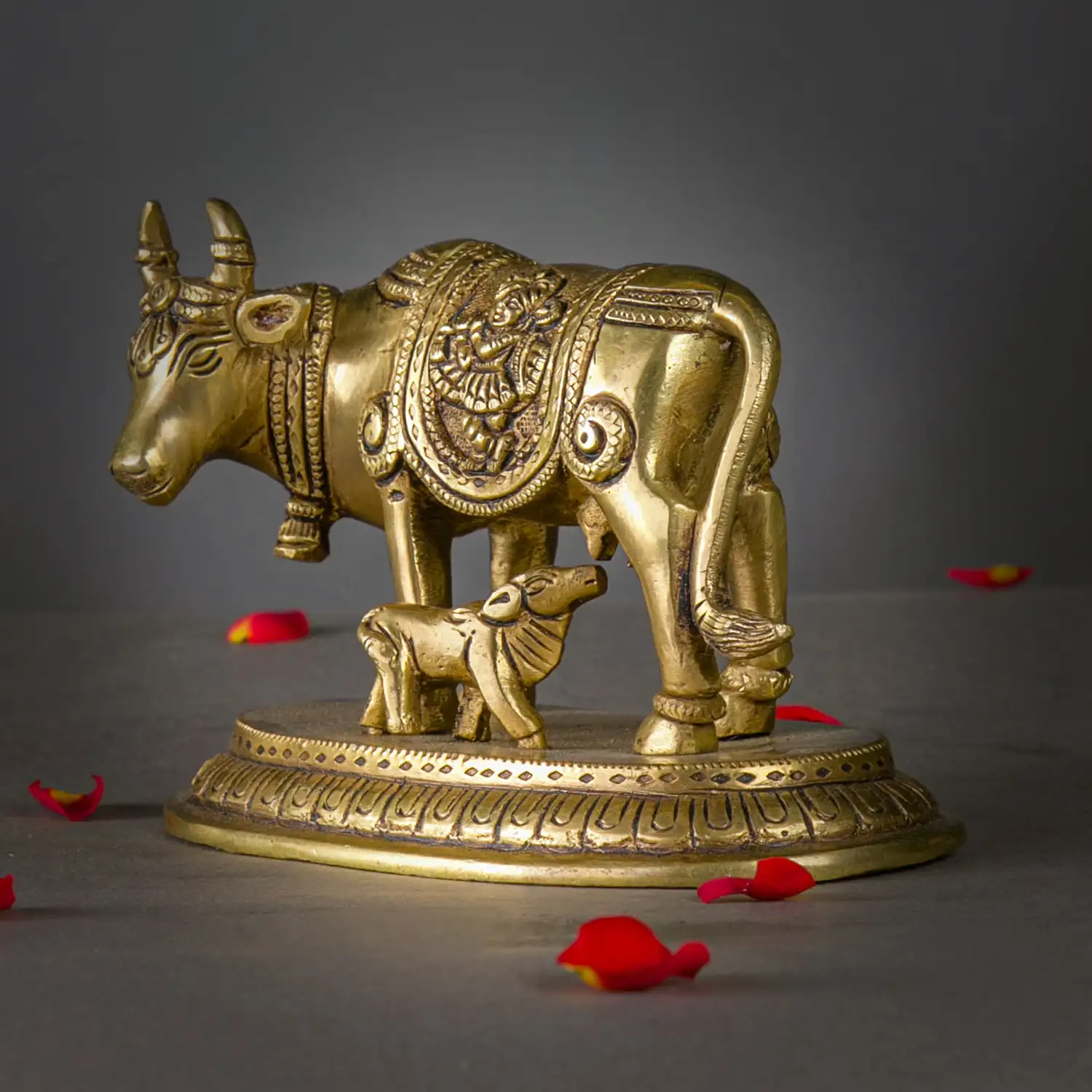 4 inches brass Gomatha with krishna idol - secondary