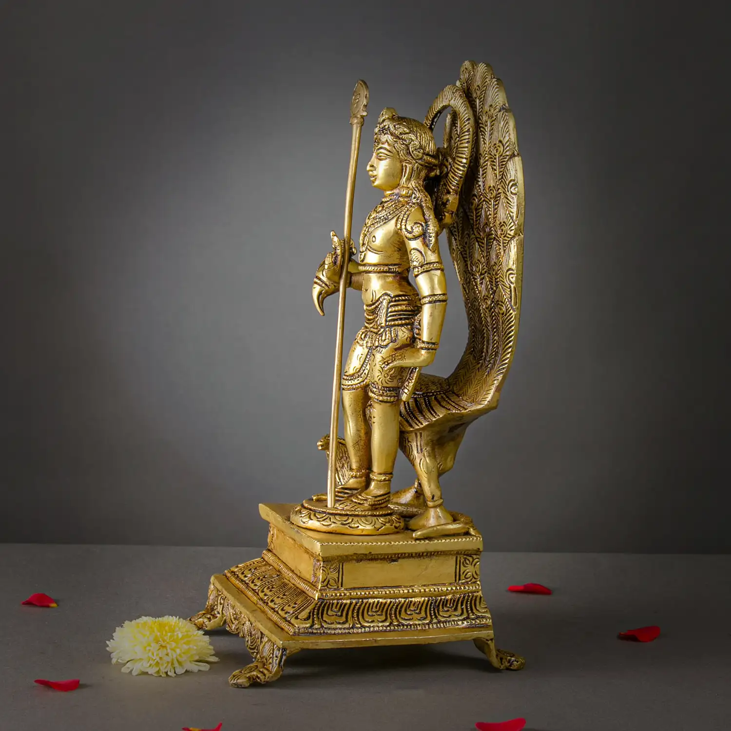 12 inches Brass Murugan Back peacock SQ Base SC - image 3