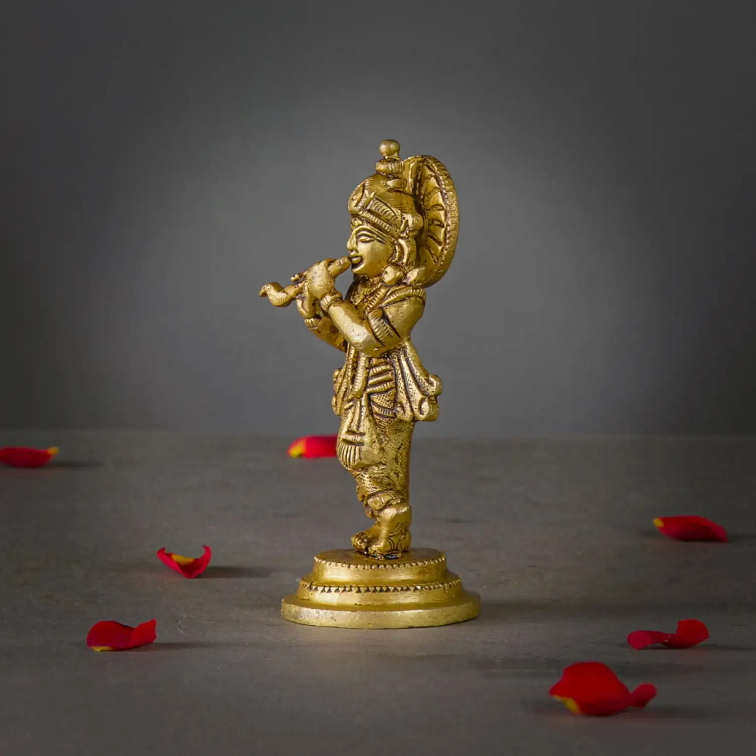 4 inches brass standing Krishna with flute - image 2