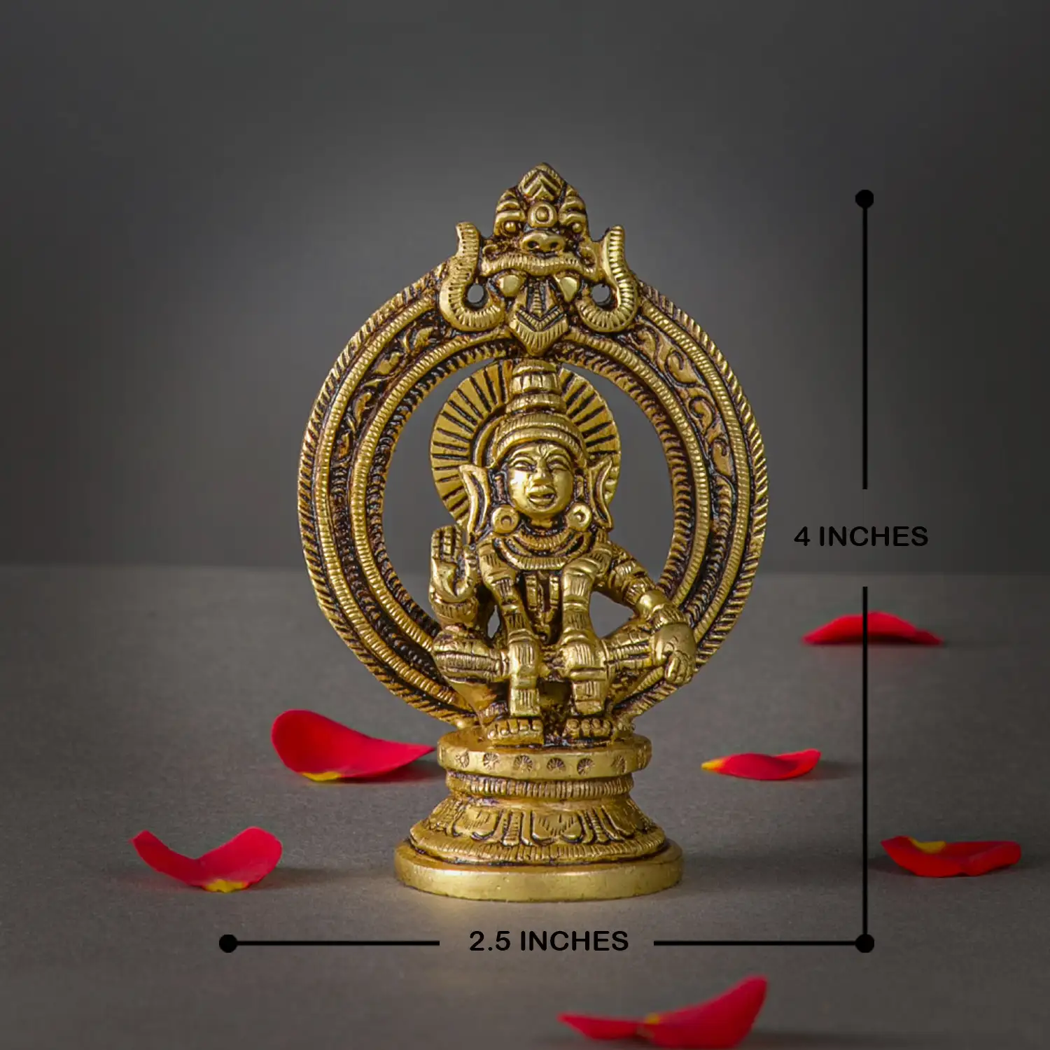 4 inch Brass Ayyappan Swamy Idol with Prabhavali Arch - image 5