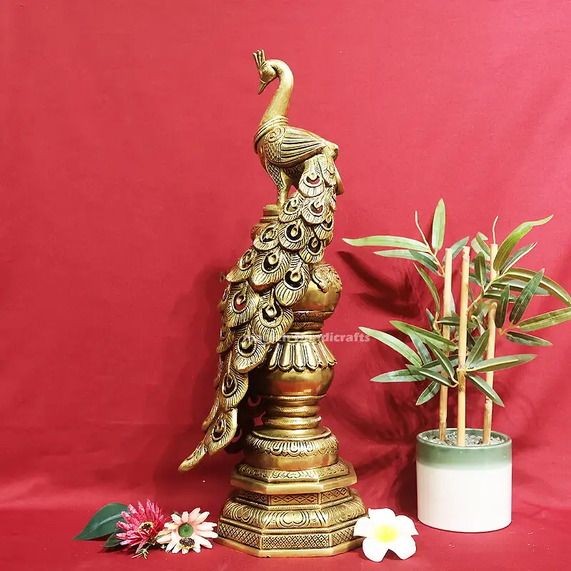 20 inches Brass Peacock on tower SC