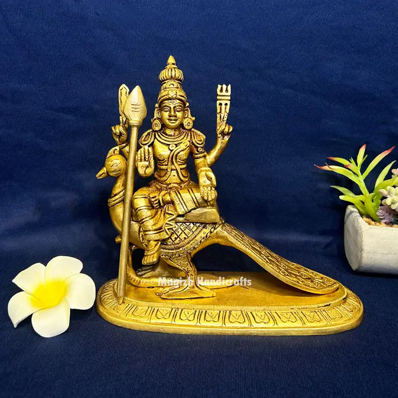 Brass Sitting Murugan on Peacock idol - 7.5 inches