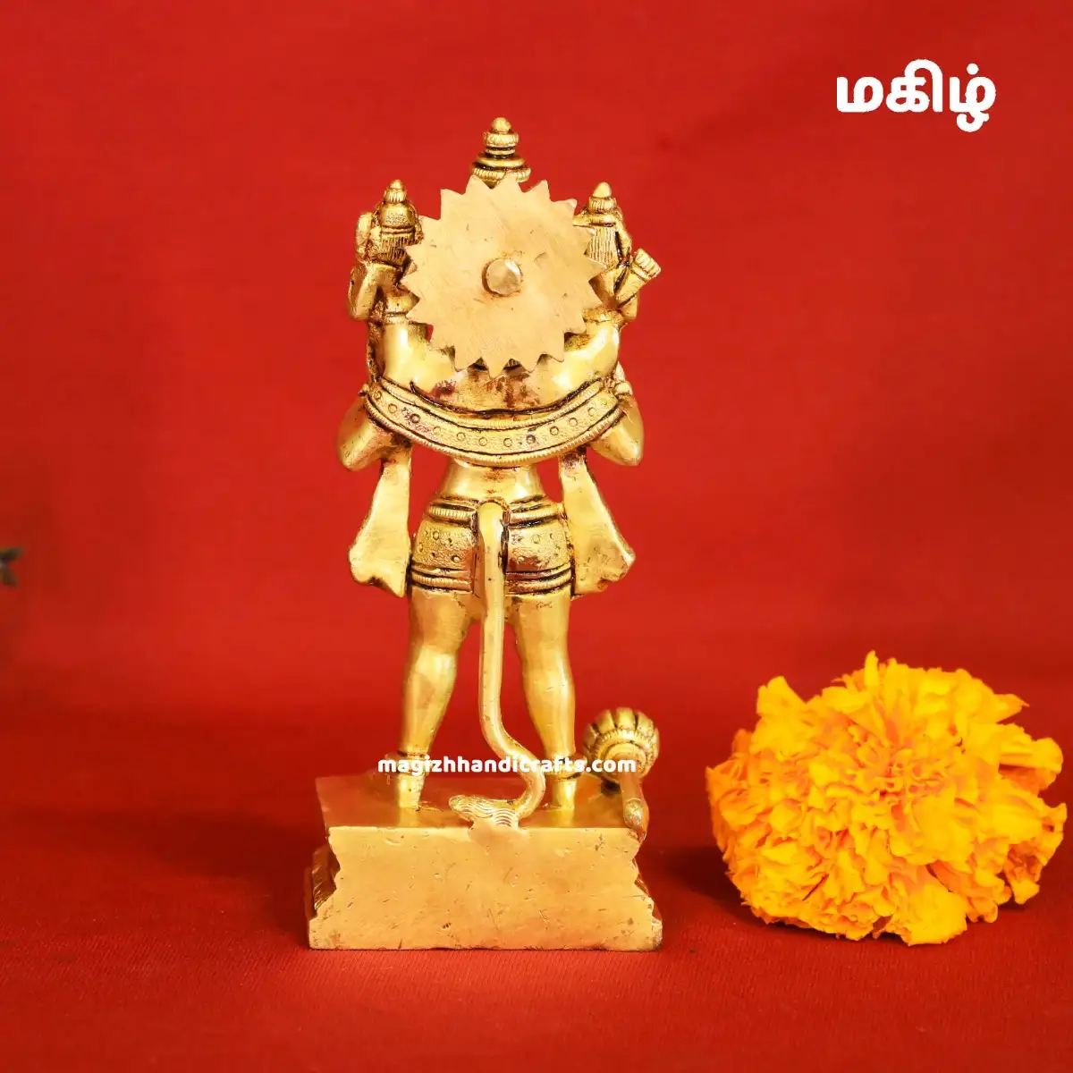 Brass Standing Hanuman with Ram and Lakshman idol - 7 inches - image 4