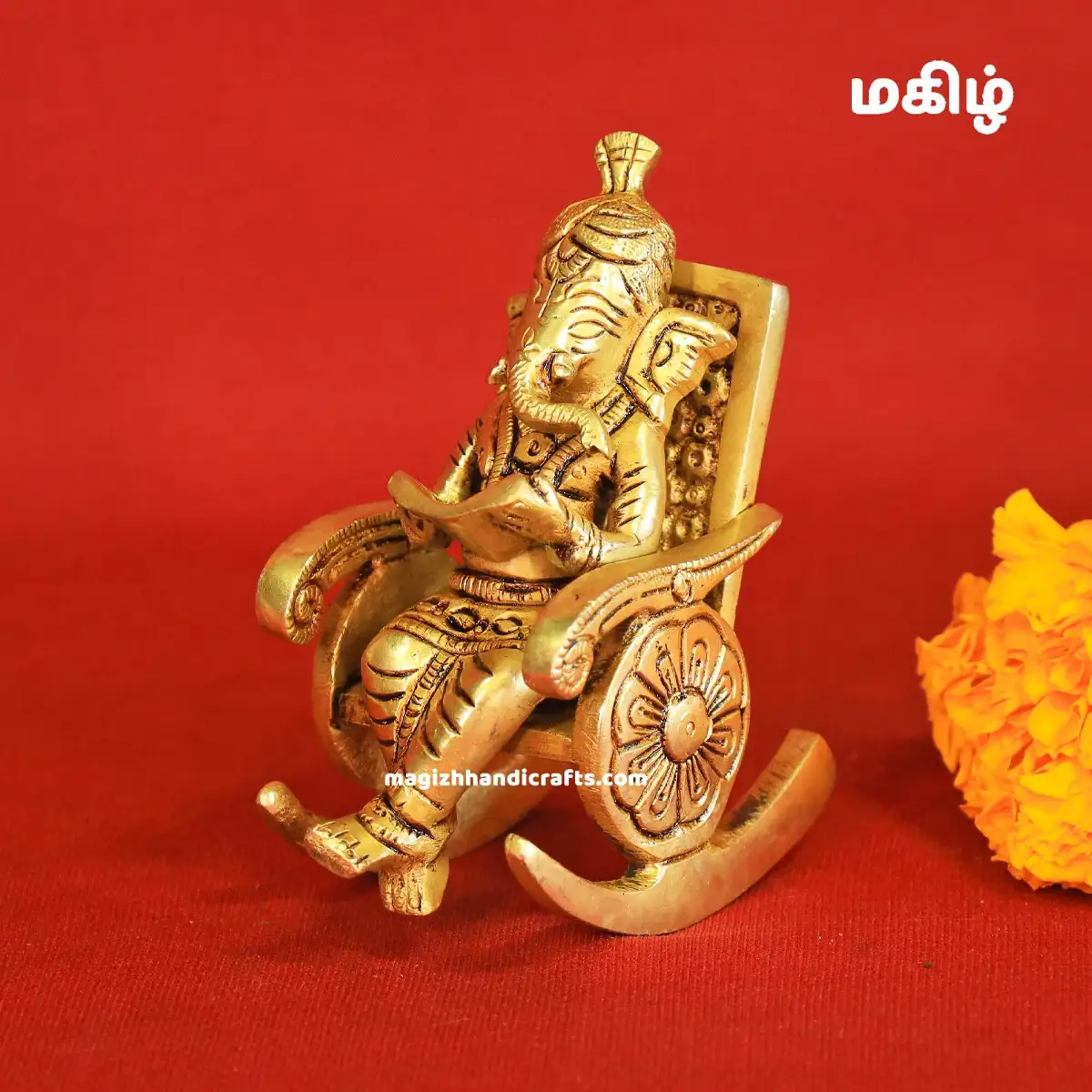Brass Chair Ganesha reading book - 4 inches