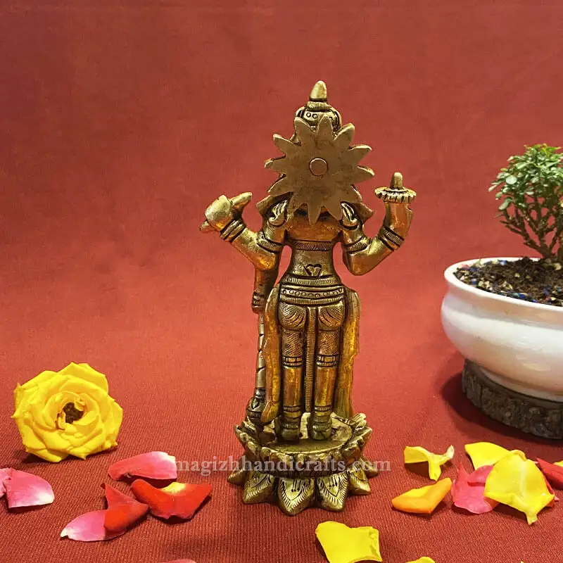 6 inches Brass Lotus Lord Vishnu Idol - image 3