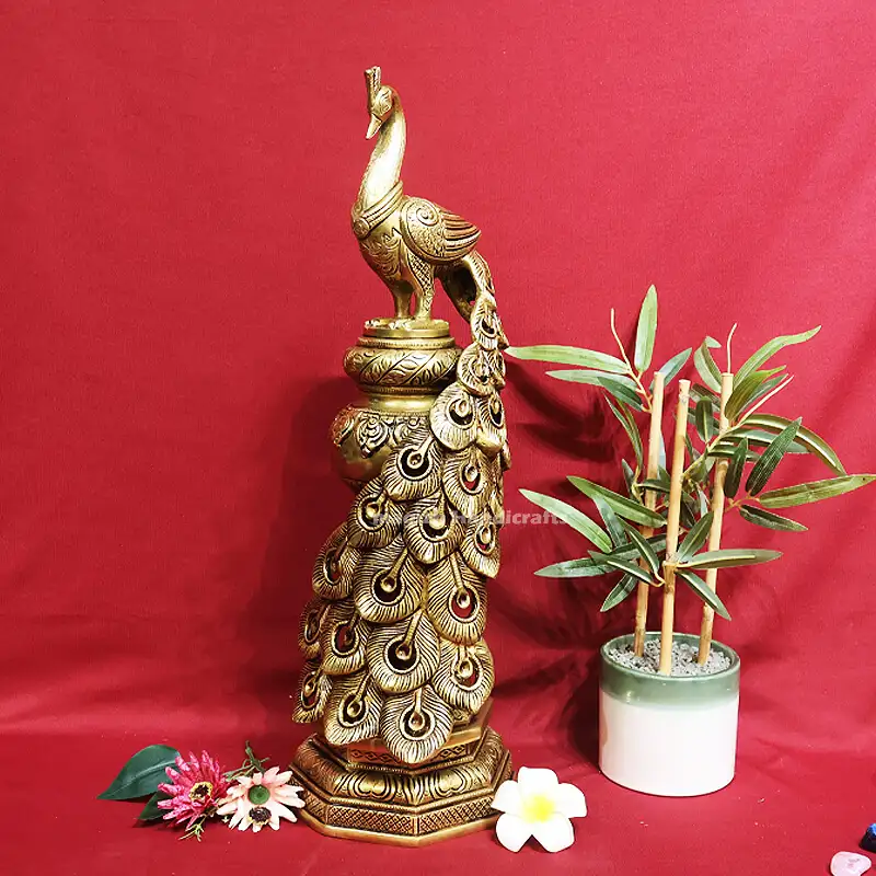 20 inches Brass Peacock on tower SC - secondary