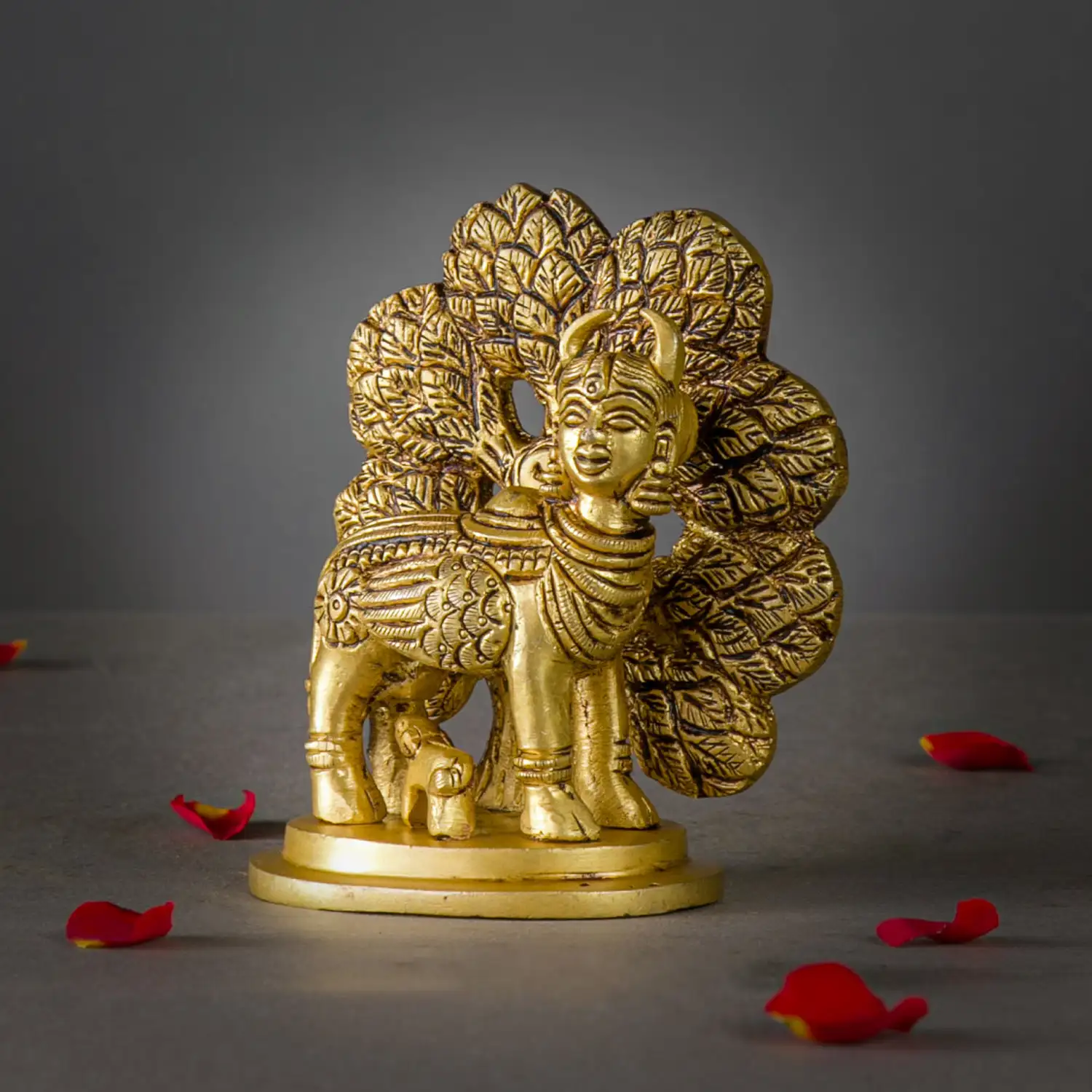 4 inches brass kamadenu with Tree idol - image 3