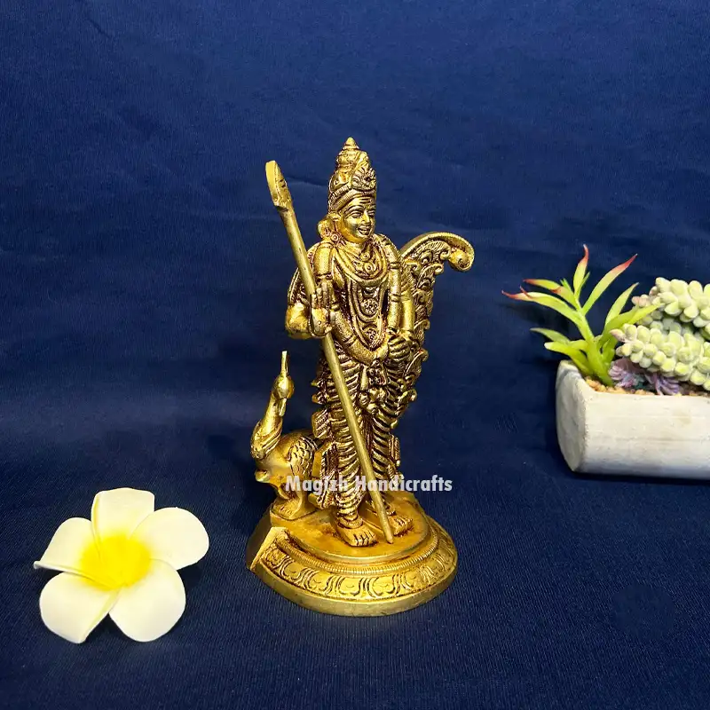 Brass Murugan with Vel and Peacock idol - 7 inches - secondary