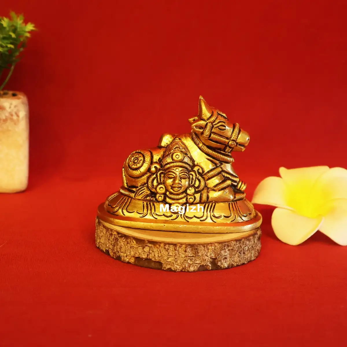 Brass Shiva and Parvathi Nandhi 2.5 inches - image 2