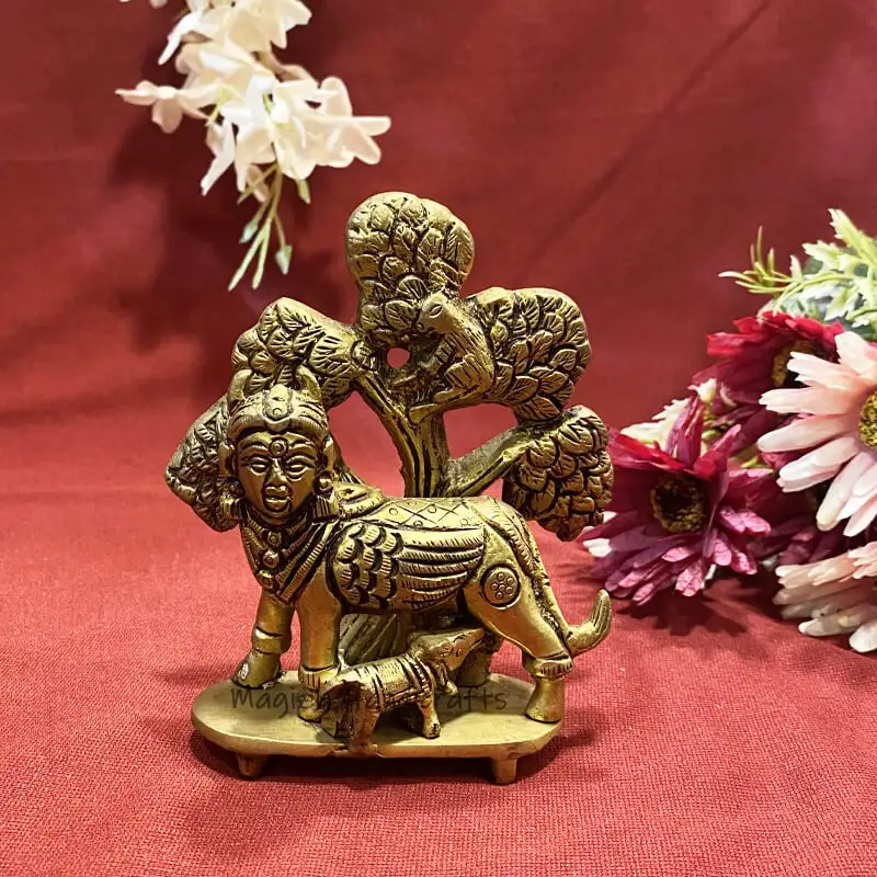 4.5 inches Brass Tree Kamadhenu idol