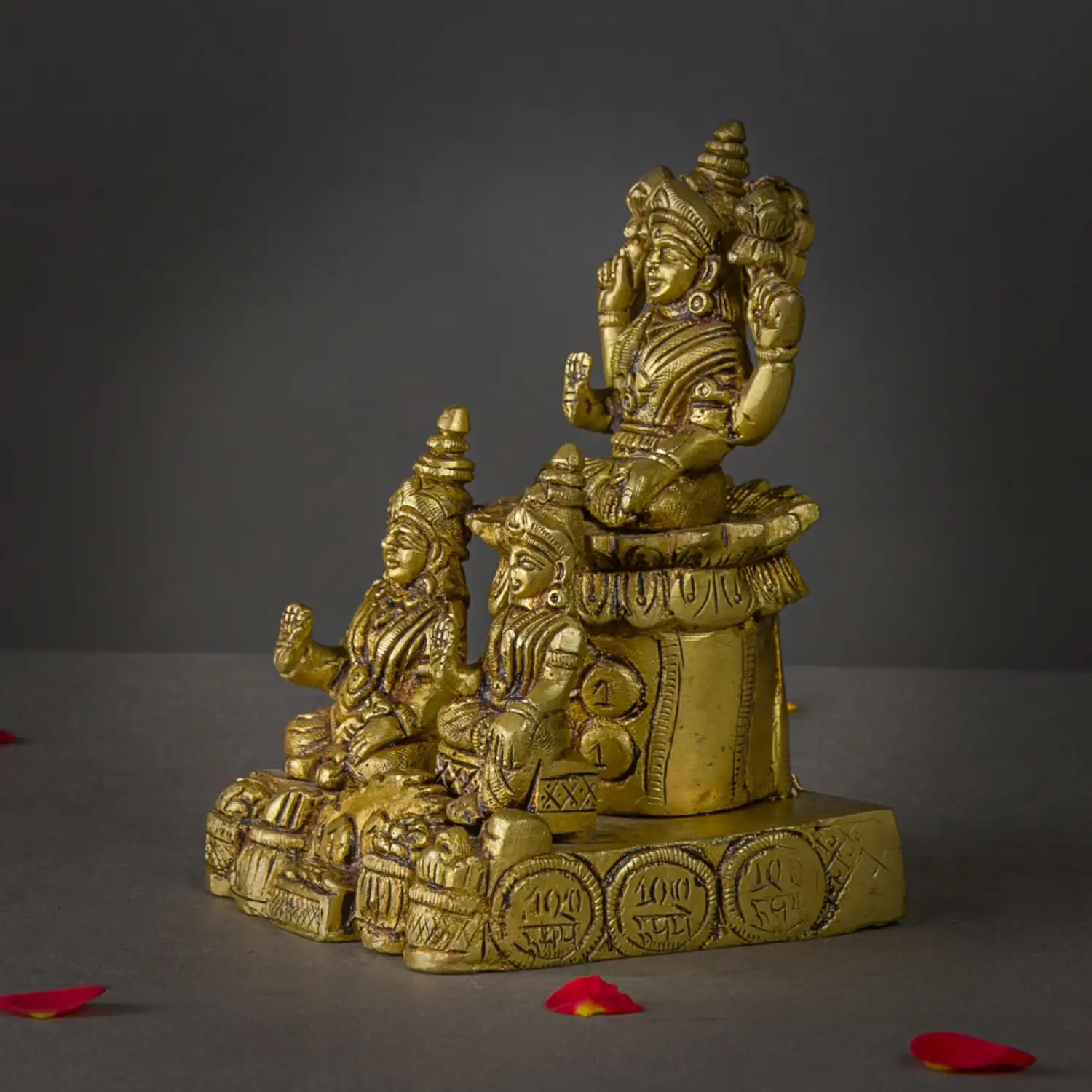 Brass Lakshmi Kuber and Goddess Chithirini Idol – 6 Inches - image 3