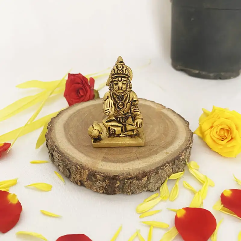 Brass Lord Hanuman for pooja room and car dashboard 2 1/2 inches