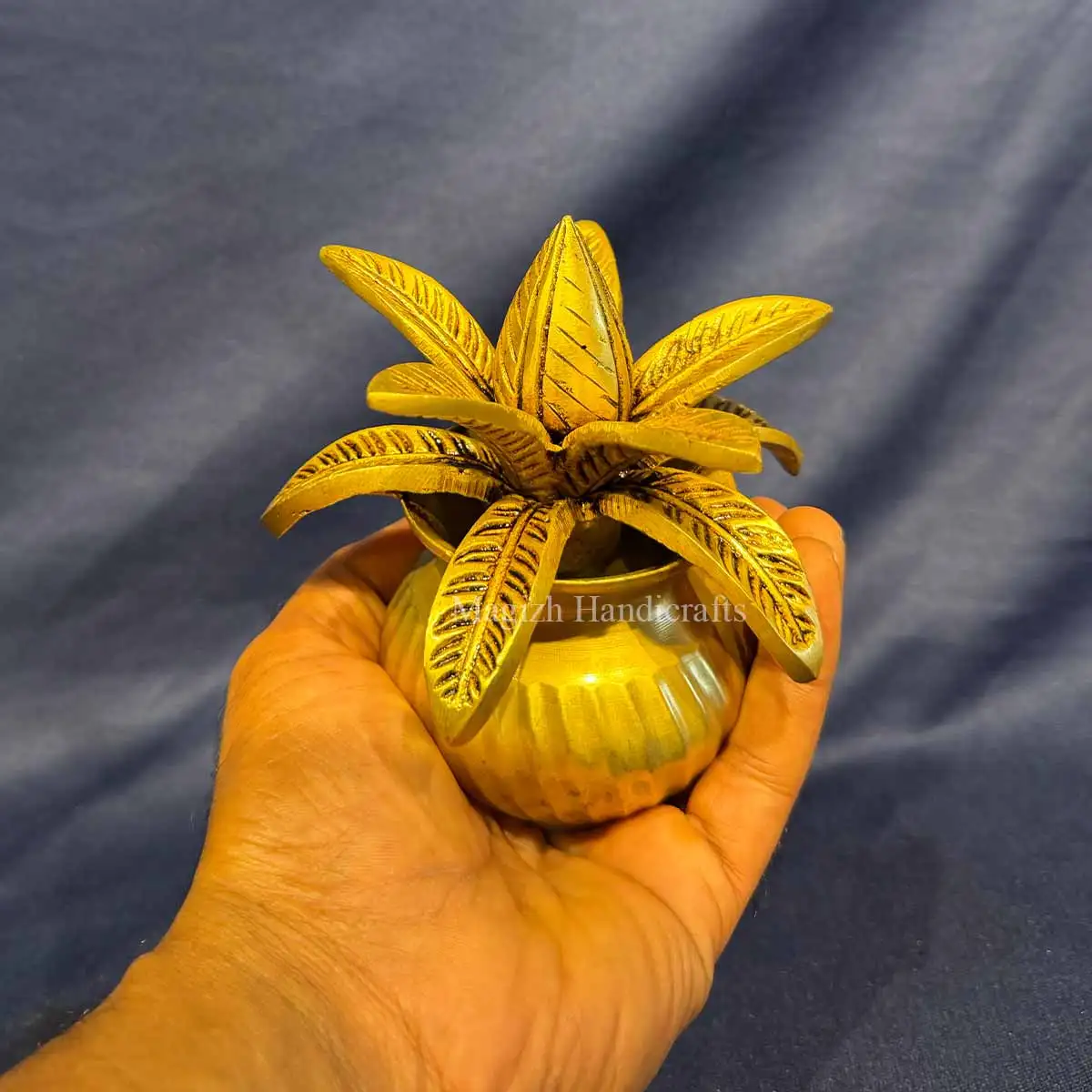 5 inches Brass kalasam with leaves