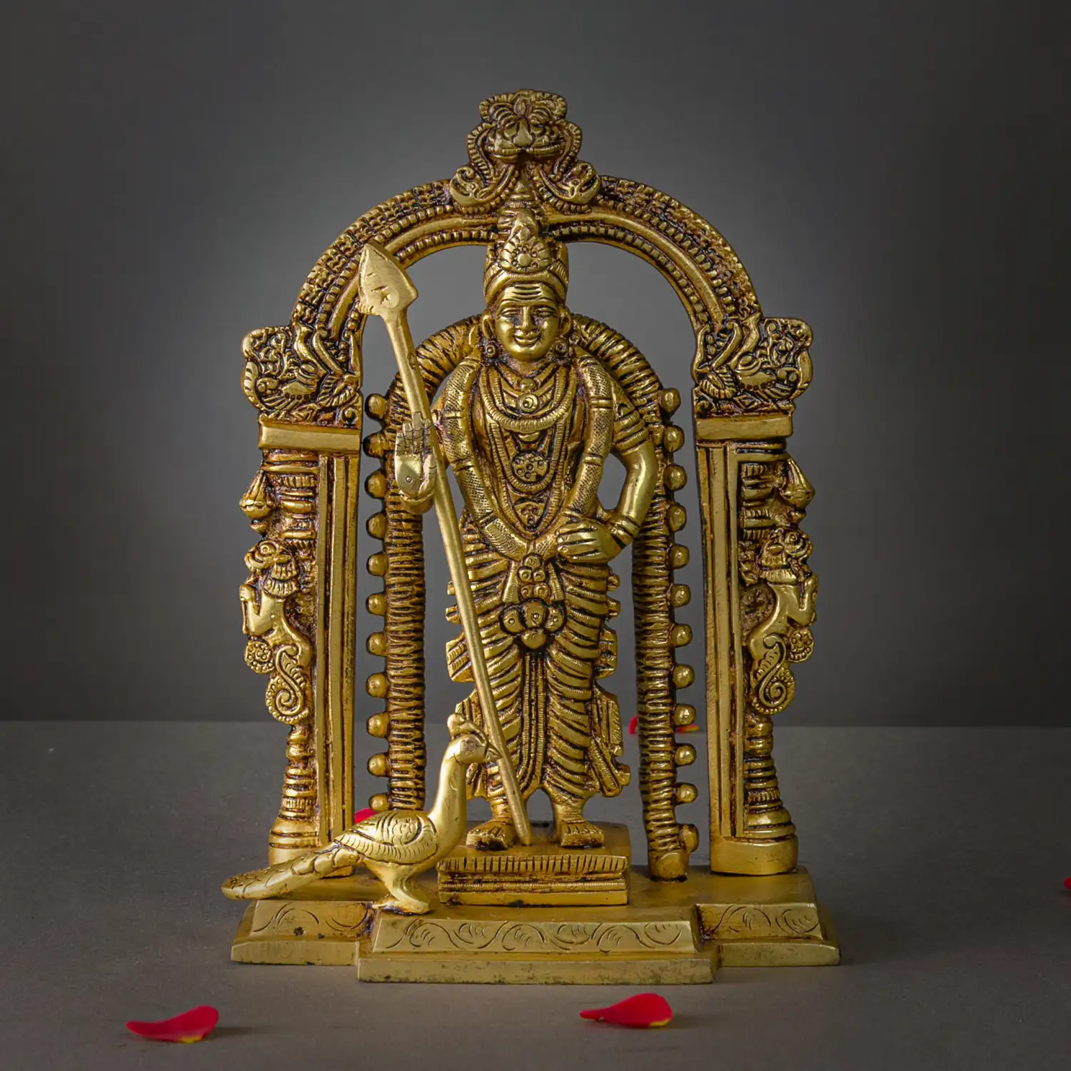 Brass Murugan Malaysia Murugan with Thiruvachi idol - 8.5 inches