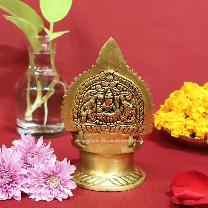 7 inches Brass Gaja Lakshmi Kamakshmi Lamp - image 3