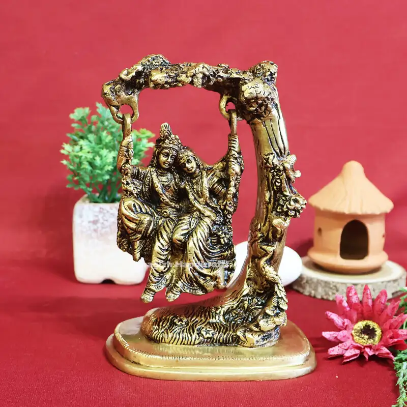7 inches Brass swing Radha Krishna idol SC