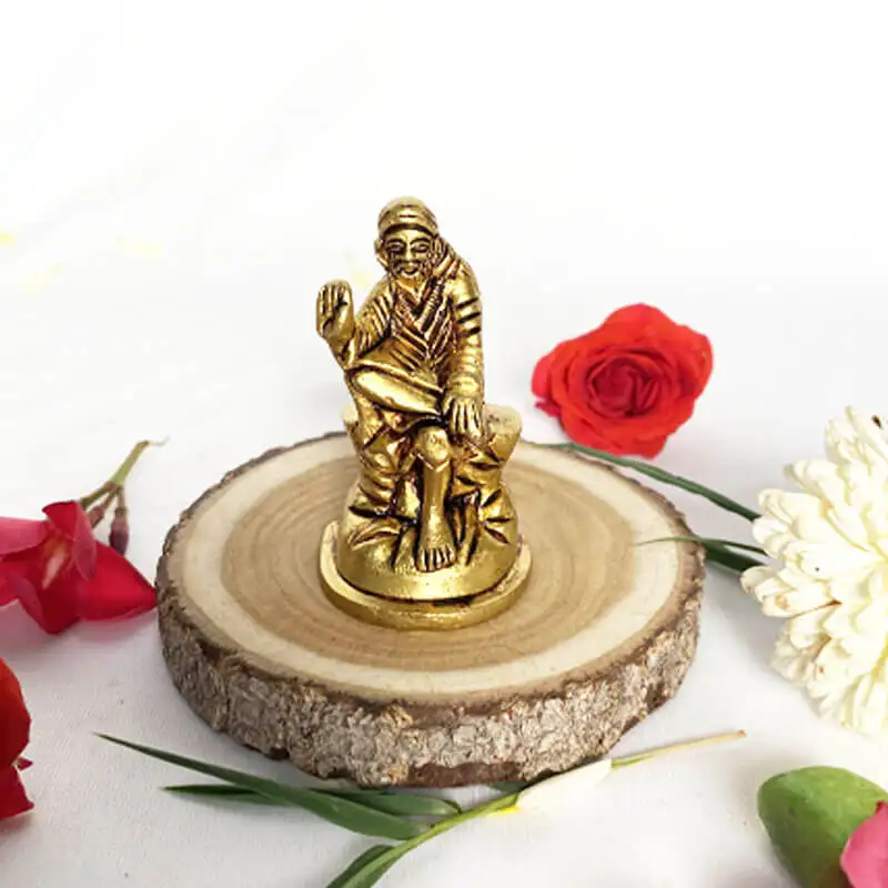 Brass Sai Baba lord idol for pooja room and car dashboard 2 1/2 inches