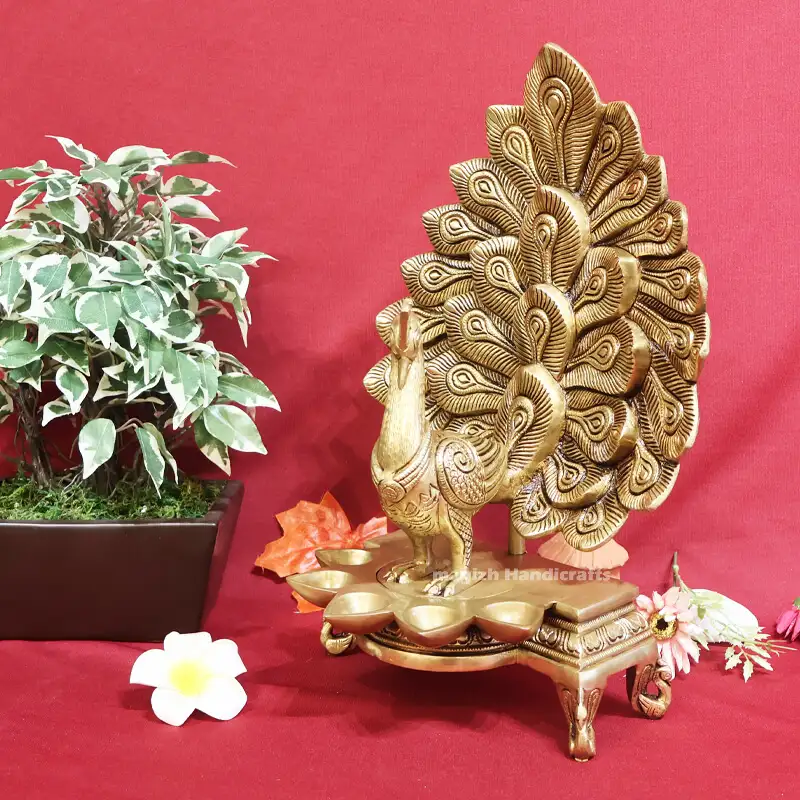 15 inches Brass Peacock 5 face lamp with stand SC - secondary