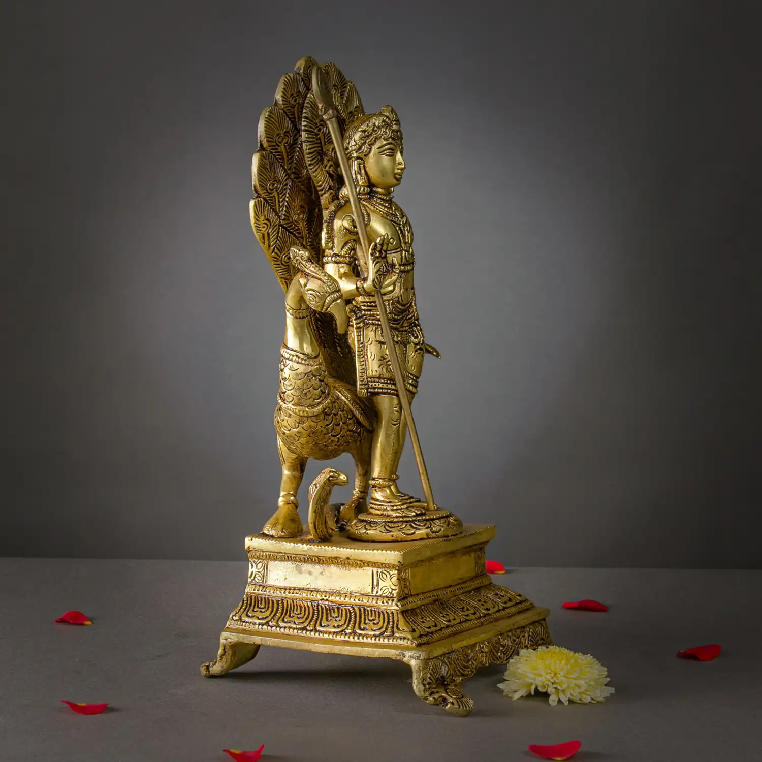 12 inches Brass Murugan Back peacock SQ Base SC - secondary