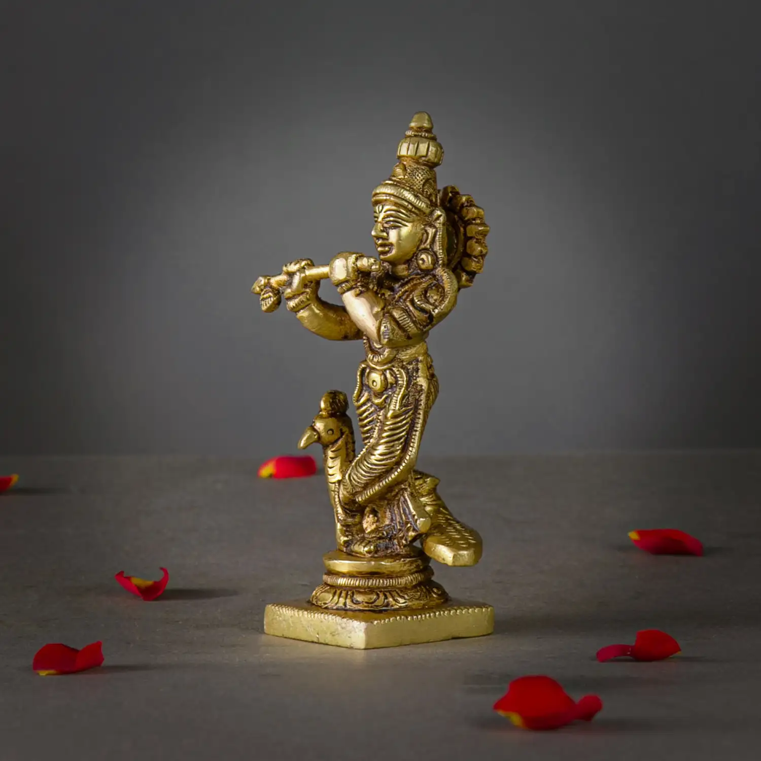 4.5 inches brass Krishna with peacock idol - image 3